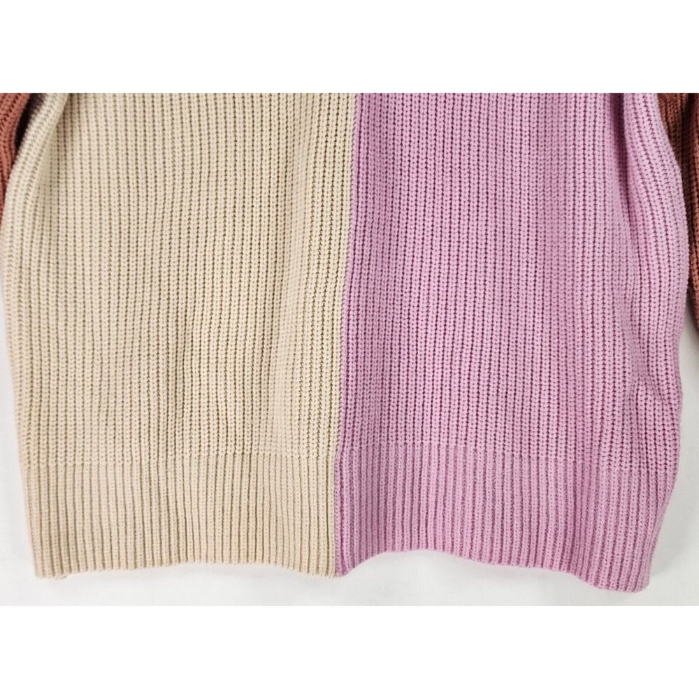 Dee Elly Sweater Womens Small Multi Color Block V Neck Knit Preppy Drop Shoulder - Picture 4 of 13